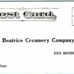 c1920s Des Moines, IA Beatrice Creamery Co Advertising Post Card Milk Can A15