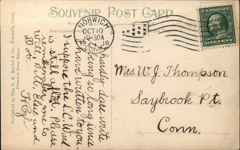 Norwich Connecticut CT Main Street Trolley Streetcar c1910 Vintage Postcard 