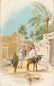 Donkey in an arab village  street Old vintage French postcard