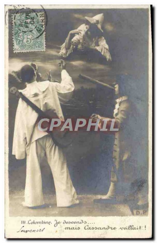 Old Postcard Fantaisie Columbine Pierrot