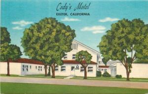 Cody's Motel roadside Exeter California MWM linen postcard 11985