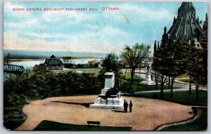 Vtg Ottawa Ontario Canada Queen Victoria Monument Parliament Hill 1910s Postcard