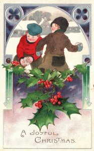 Vintage Postcard 1911 A Joyful Christmas Two Boys Holiday Greetings And Wishes