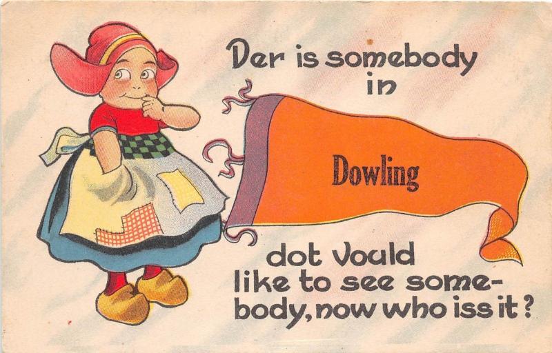 Michigan Mi PENNANT Postcard c1910 DOWLING Dutch Child Girl