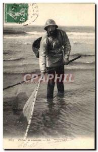 Postcard Old Fisherman Fishing shrimp