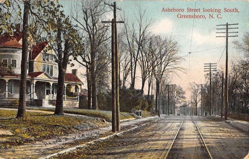 Greensboro North Carolina Asheboro Street Scene Antique Postcard K46775