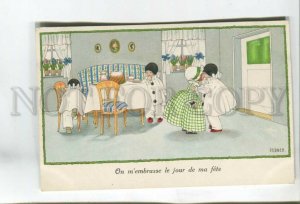 477356 Pauli EBNER Kids PIERROT Happy birthday Kiss Vintage postcard #1235