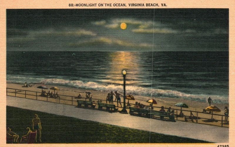 Vintage Postcard 1946 Moonlight On The Ocean Virginia Beach Virginia Frank G.