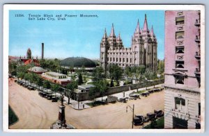 1920's SALT LAKE CITY UTAH TEMPLE BLOCK & PIONEER MONUMENT VINTAGE POSTCARD