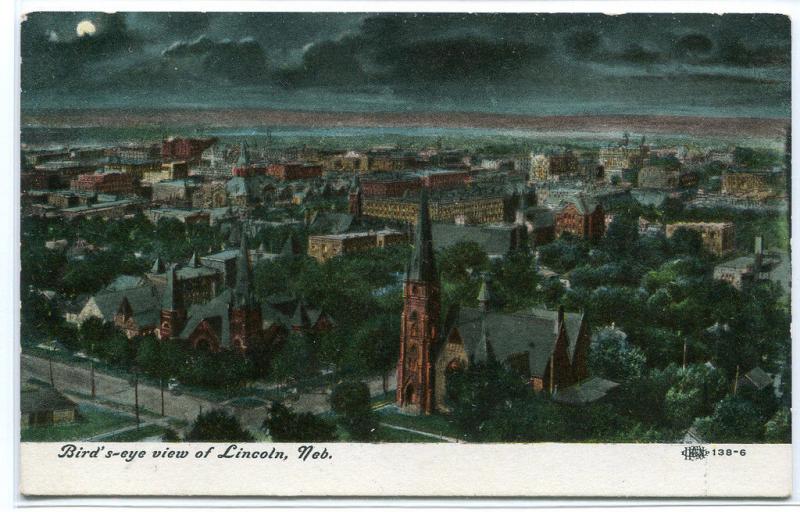 Panorama at Night Lincoln Nebraska 1910c postcard