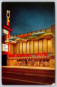 Reno Nevada~Downtown~Horseshoe Club~Restaurant~Sign~Night View~1950s Postcard