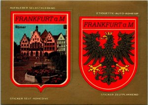 VINTAGE CONTINENTAL SIZE POSTCARD (2) DECALS OF FRANKFURT AU MAIN GERMANY 1980s