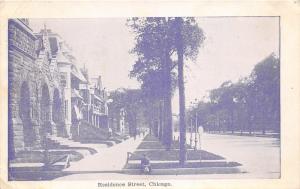 Chicago Illinois~Residence Street Scene~Row of Houses~Boy on Curb~Lampposts~1908