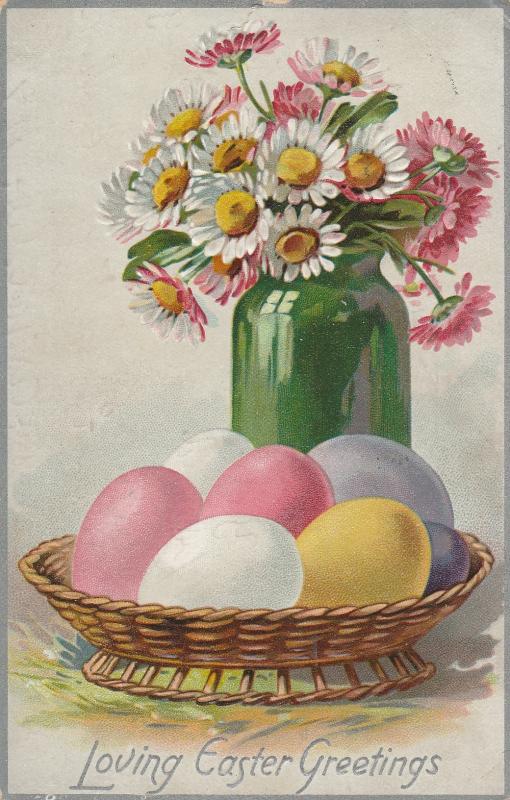 Loving Easter Greetings Tuck Postcard Vintage Posted