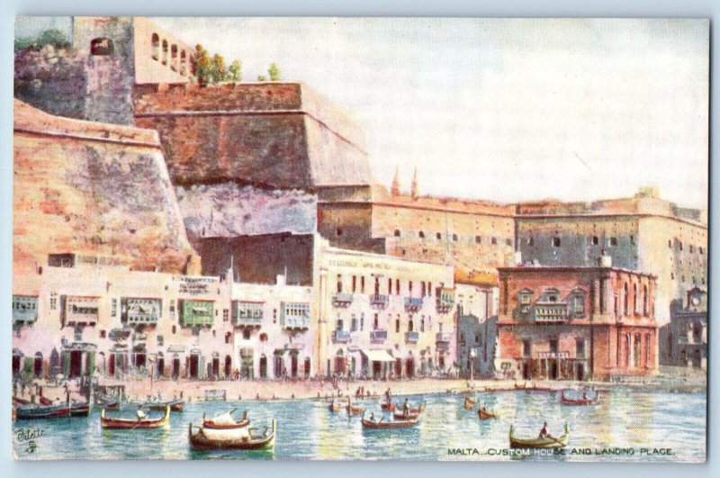 Malta Postcard Custom House and Landing Place c1910 Oilette Tuck Art