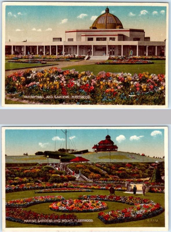 2 Valentine Postcards   FLEETWOOD, England  UK    MARINE GARDENS, HALL, Mount