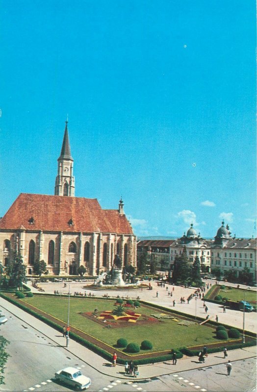 Postcard Romania Cluj Napoca Park Statue Monument Matei Corvin Piata Libertatii