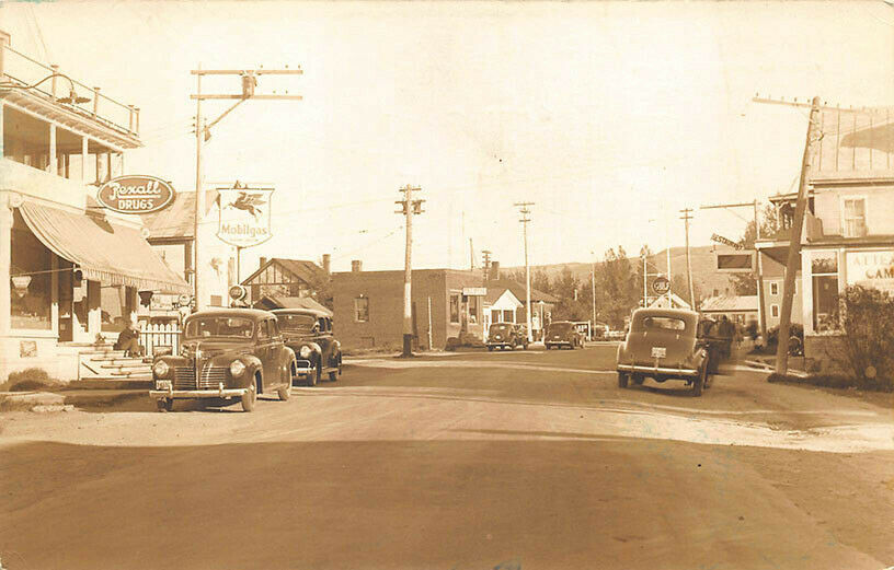 Jackman Station ME Mobil Gas Station Storefronts Old Cars Real Photo