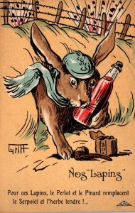 Humour Rabbits Soldiers Nog Laping Le Perlot et le Pinard Replace...
