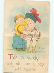 Pre-Linen signed GIRL GETS GIFT FROM BOY AC1980