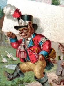 1880s Victorian Trade Card Anthropomorphic Cat & Rat P84