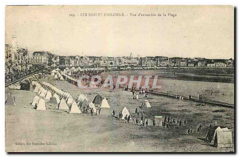 Old Postcard Les Sables d'Olonne Overview of the Beach