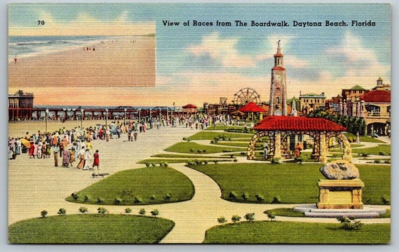 Vintage Florida Postcard -  View of Races From the Boardwalk  Daytona Beach