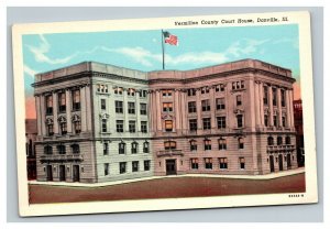 Vintage 1930's Postcard Flag Over Vermilion County Courthouse Danville Illinois