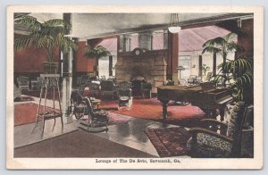 Linen~Interior Of Lounge @ De Soto Hotel~Savannah GA~Red Carpet~Palm Trees~Vtg