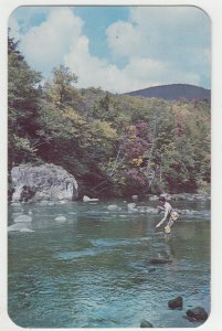 P2678 vintage postcard landing a trout fishing the ausable river adriondacks ny