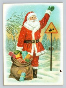 c1986 Santa Claus With Bag Of Toys At Helicopter Landing Stop Bulgarian Postcard