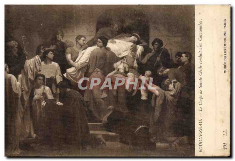 Old Postcard Bouguereau's body Sainte Cecile leads to the Catacombs