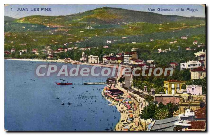 Old Postcard Juan Les Pins Vue Generale And The Beach
