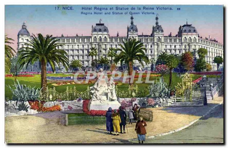 Postcard Old Nice Hotel Regina and Statue of Queen Victoria