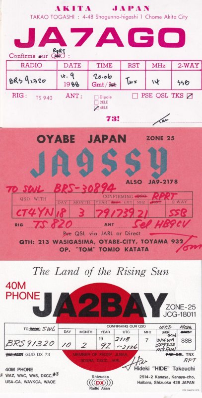 Tokyo Toyamo Shizouka 3x Japanese 1970s QSL Radio Card s