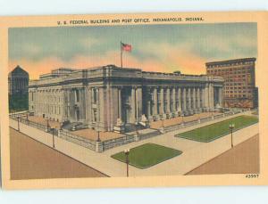 Unused Linen POST OFFICE SCENE Indianapolis Indiana IN hs1169