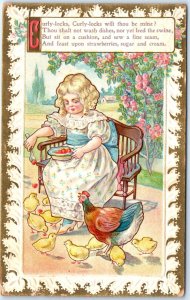 x3 c1910s Nursery Rhymes PC LOT Cock-A-Doodle-Do Little Bo-Peep, Curly-Locks A67