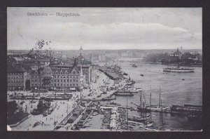 SWEDEN 1910, Vintage postcard, Stockholm, Skeppsbron, sent to Denmark