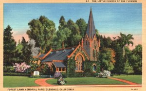 Vintage Postcard Little Church of Flowers Forest Lawn Memorial Park Glendale CA