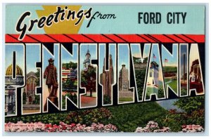 1944 Greetings From Ford City Pennsylvania PA, Large Letters Vintage Postcard