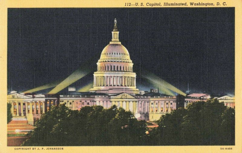 Postcard US Capitol Illuminated Washington DC