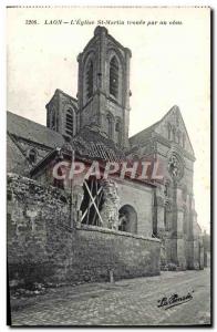 Old Postcard Laon L & # 39Eglise St Martin Trouee By A Obus Army