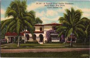 Vintage Coral Gables Residence Florida Linen Postcard