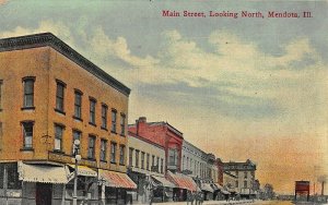 Mendota IL Main Street Storefronts Looking North Postcard