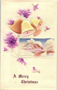 c1910 MERRY CHRISTMAS FLORAL BELLS SUTTON NEBRASKA EMBOSSED POSTCARD 39-246