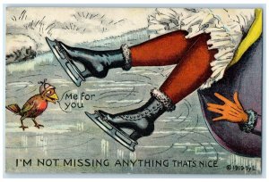 c1910's Ice Skating Bird Bonnet I'm Not Missing Anything That Nice Postcard