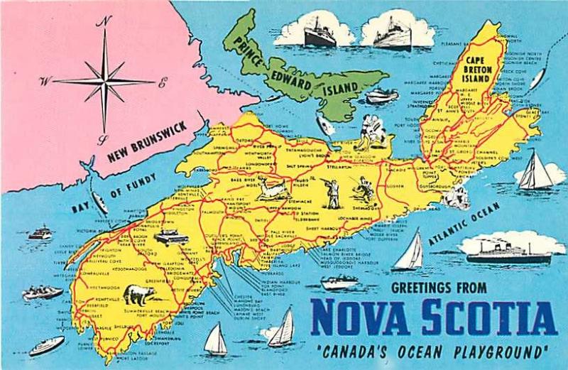 Greetings from Nova Scotia Map Postcard NS