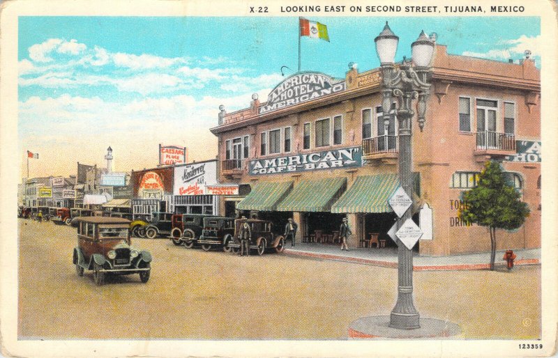 Looking East On Second Street Tijuana Mexico American Cafe Bar W-Border Postcard