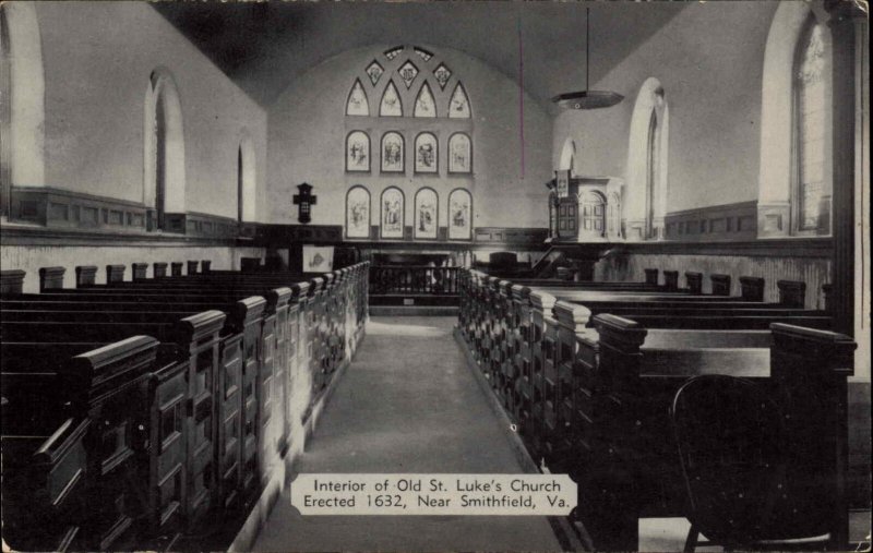 Smithfield Virginia VA St Luke's Church Interior Vintage Postcard