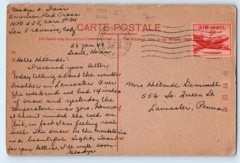 Korea Postcard Korean Maids Playing at Sea-Saw 1948 APO Vintage Posted